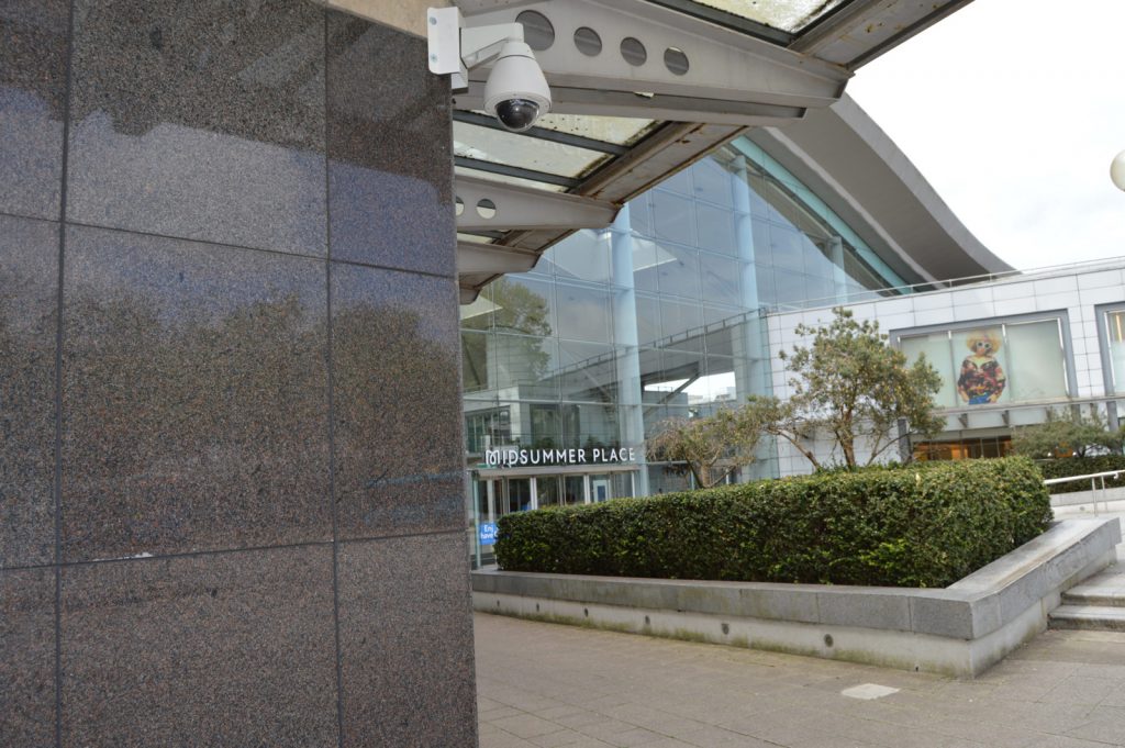 A CCTV camera installed by Link CCTV Systems at Midsummer Place Shopping Centre in Milton Keynes.