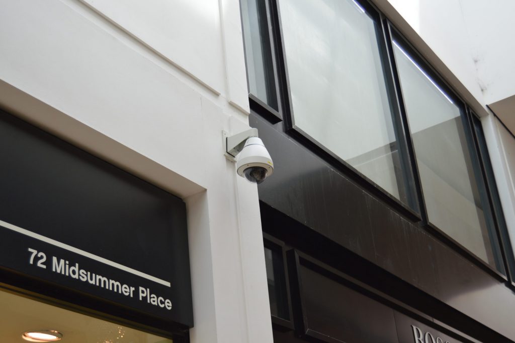 A CCTV camera installed by Link CCTV Systems at Midsummer Place Shopping Centre in Milton Keynes.