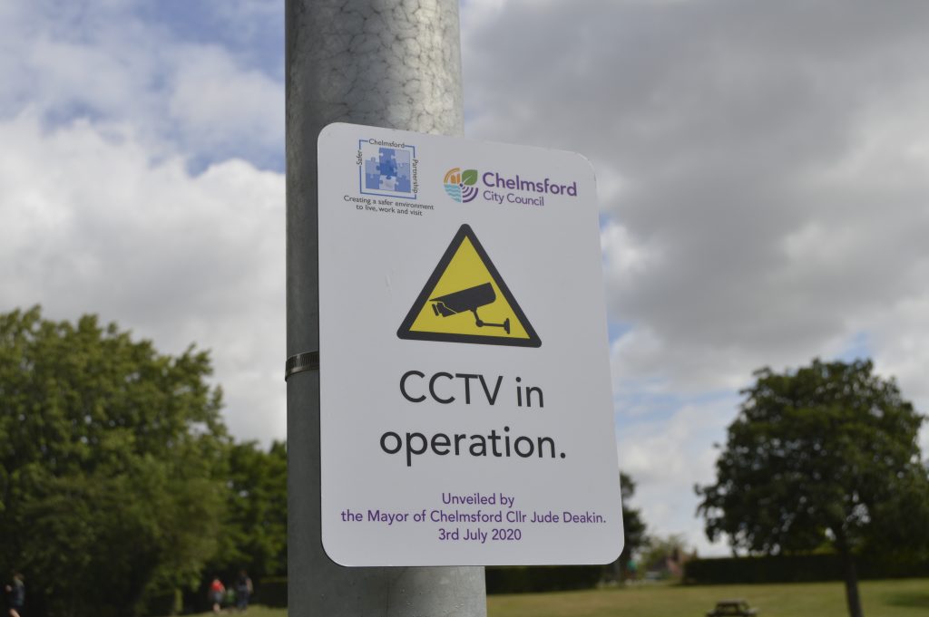 A CCTV in operation sign installed for Chelmsford City Council by Link CCTV Systems.